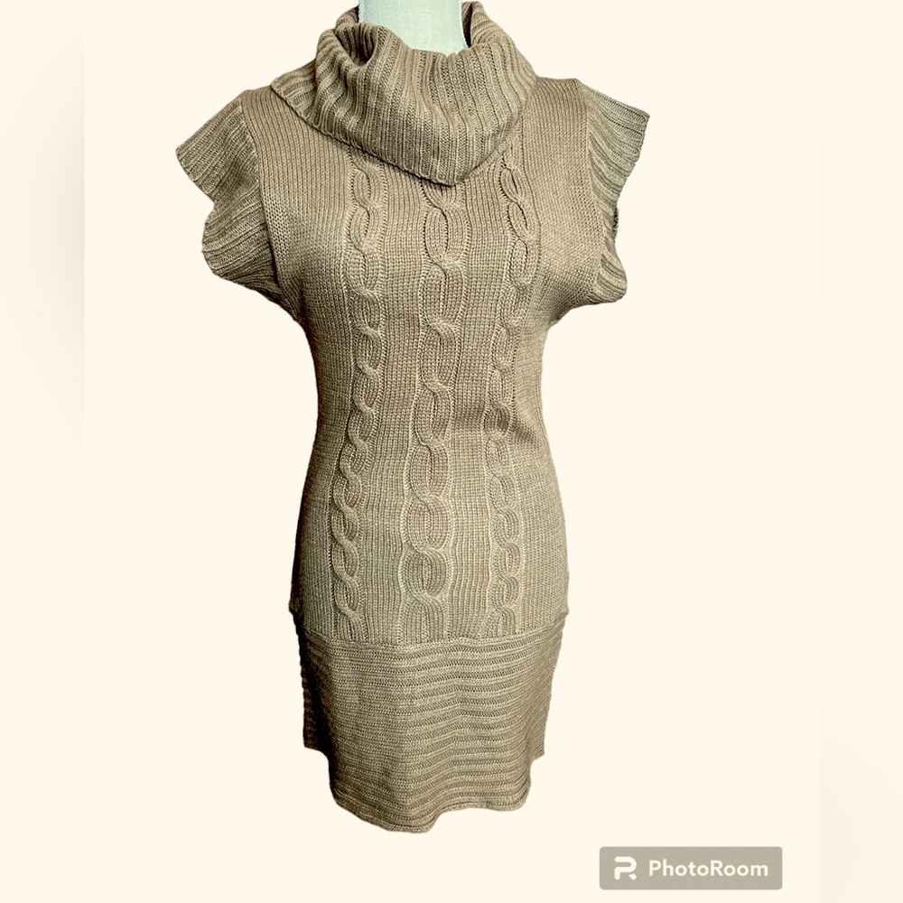 NWT Red Paint Tan Cowl Neck Cable Knit Mini Sweater Dress